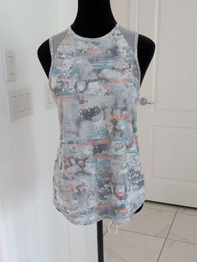 Like New Lululemon Sculpt Tank Top Grey Blue Orange 6 Back Pleats Loose Fit Back